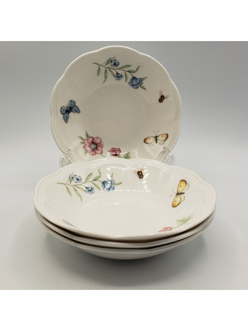 Lenox Butterfly Meadow Cereal Bowls 6 3/4" Fine China Florals QTY 4
